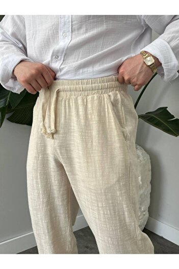 KHAYN ERKEK BOL KESİM PAMUKLU YAZLIK LASTİKLİ BEL KETEN PANTALON KHKP2050