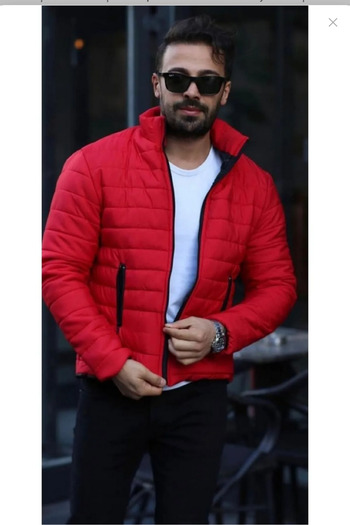 MEYASU Men's Red Quilted down Jacket with Inner Zipper Pocket