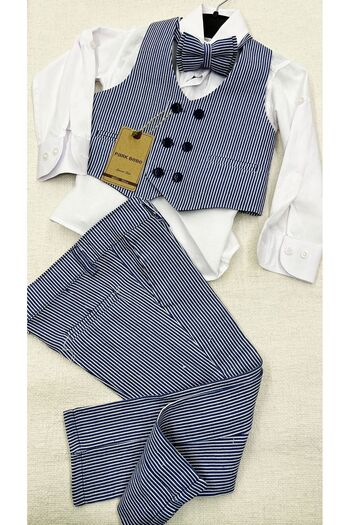 Carinos Kids Boy Vest Suit Accessory Striped Linen Fabric