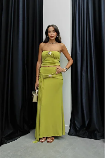 Havoş Oil Green Starfish Blouse Skirt Set
