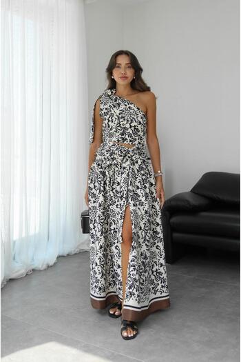 Havoş Black Paisley Patterned Satin Suit