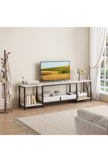 Sheinhome TV Stand with 2 Fabric Drawers & Open Shelves, Modern Media Console for Living Room/Bedroom