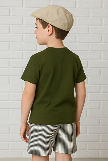 Yalçınoğlu Kids Boy's Suit I Children's Summer Suit I T-Shirt and Striped Shorts Combination Pocket Detail I Children's Clothing
