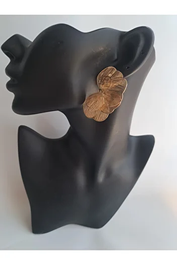 BHR AKSESUAR Gold Half Flower Earrings 5 cm
