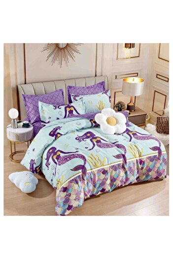 JOJO HOME Double bed linen with elastic, mermaid, 6 pieces, 2 persons, 180x200cm, superior finish