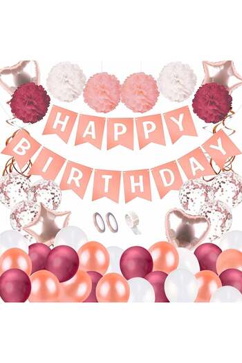 Jstc anniversary set, paper/latex/foil, pink/white/burgundy, 50 pieces