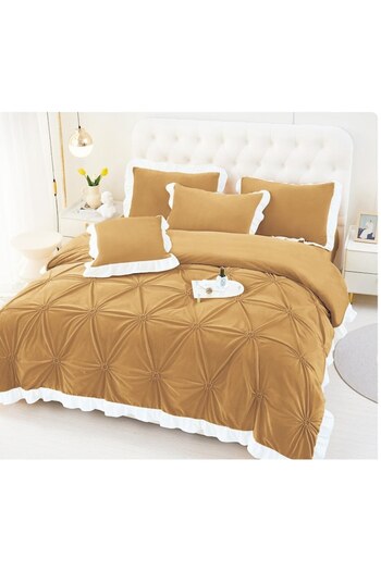 OEM Lenjerie de pat dublu, Uni, Model Inimi Brodate, 6 piese, Finet, 230x250cm maro M2