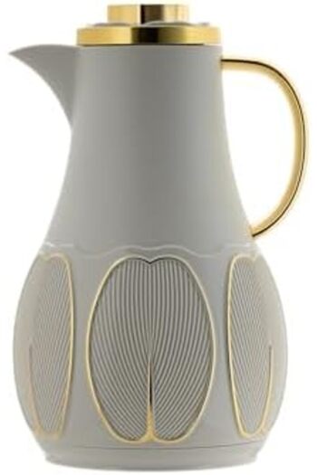 ALSAIF DEVA Coffee and Tea Vacuum Flask, leak-proof and keeps drinks hot, 1 Liter, light gray/Gold
