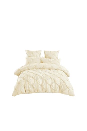 OEM Double bed linen set, embroidered pleats, plain, 6 pcs., fine cotton, 230x250cm, cream white