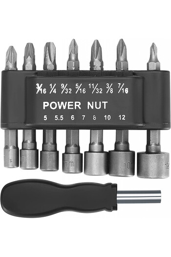 XiangJunly Set of 7 adapters, 7 bits and a handle, chrome vanadium steel, silver/black