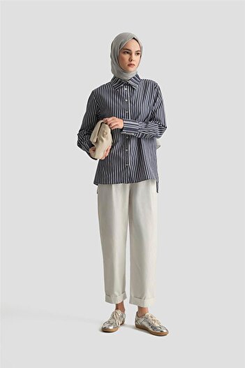 Armine Beli Lastikli Pamuk Pantolon 25Y2808 Beyaz