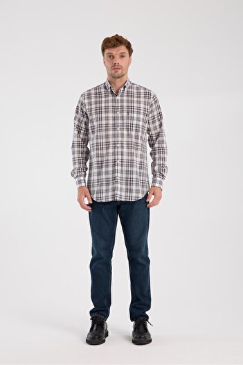 Abbate AClub Aclub Ac10084 Poplin Cotton Regular Fit Gray Button-Down Collar Men's Checkered Shirt