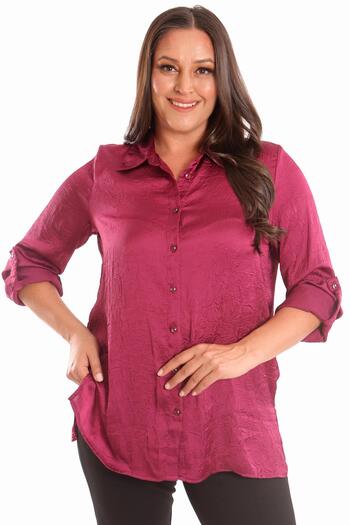 Metpoint Trend42Plus Large Size Burgundy Satin Shirt with Crashes