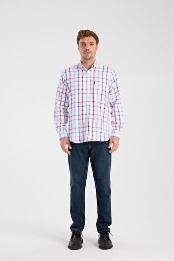 Abbate AClub Aclub Ac10089 Oxford Cotton Blended Regular Fit Red Button-Down Collar Men's Checkered Shirt