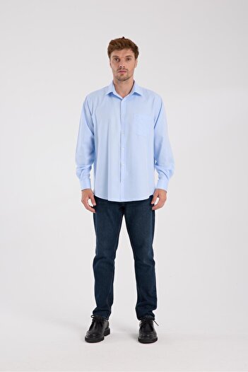 Abbate AClub Aclub Ac10097 Twill Cotton Blend Regular Fit Light Blue Classic Collar Men's Solid Shirt