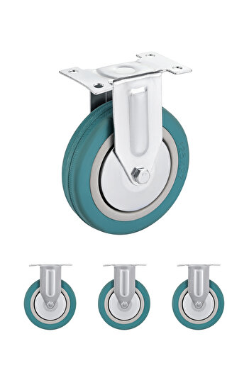 Lawazim BMB Caster Wheels Set of 4 - 125mm Rubber Rigid Fixed, 340kg Capacity, Grey