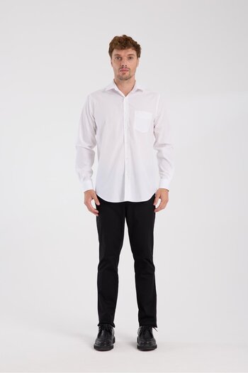 Abbate AClub Aclub Ac10065 Poplin Cotton Blend Regular Fit White Classic Collar Men's Solid Shirt
