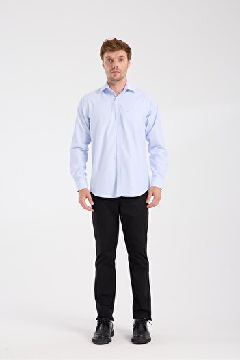 Abbate AClub Aclub Ac10075 Poplin Cotton Blend Regular Fit Light Blue Classic Collar Men's Striped Shirt