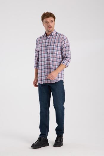 Abbate AClub Aclub Ac10084 Poplin Cotton Regular Fit Red Button-Down Collar Men's Checkered Shirt