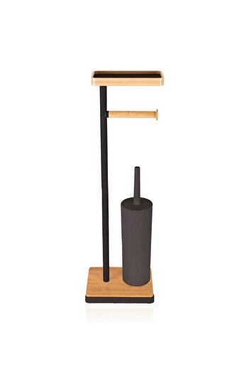 The Mia Toilet Paper Stand with Tray and Brush Black 759