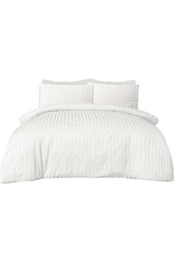 INFINI HOMES Soft 100% Microfiber White & Stripe Duvet Cover Set with 2 Pillow Case for Home & Luxur