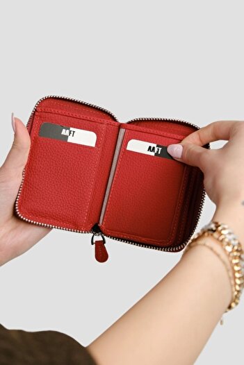 SANATE COLLECTION Hakiki Deri Unisex Fermuarlı Cüzdan – Yaprak Bölmeli, Kişiye Özel İsim Marka Yazılır