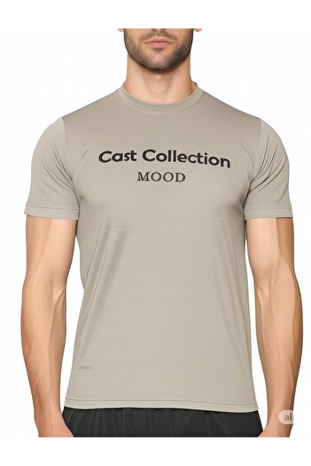 NO 601 Men's Beige Cast Collection Mood Printed Breathable Mesh Fabric Sports Tshirt