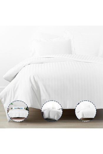 INFINI HOMES Microfiber Duvet | Double Size | White | Soft, Lightweight, and Luxurious | Stripe Patt