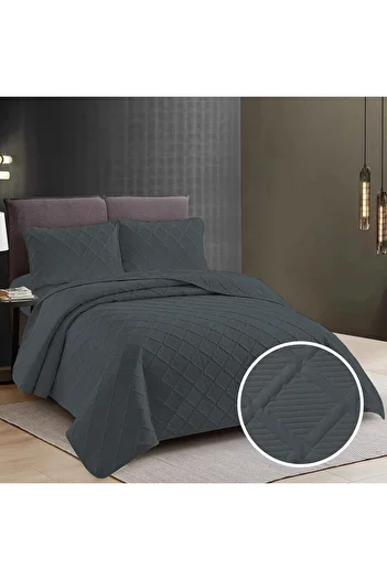 Pucioasa Plain Bedspread + 2 Pillowcases - Cool Gray