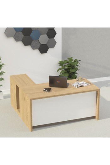 Mahmayi Noce 1825 L-Shaped Executive Wooden Desk with Melamine Finish-Light Imperia with White