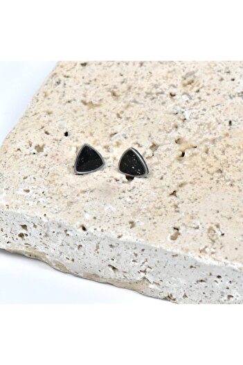 NARRU Handmade earrings, stylized triangle, black and silver, Vasia