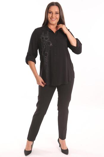 Metpoint Trend42Plus Large Size Black Stone Printed Woven Shirt