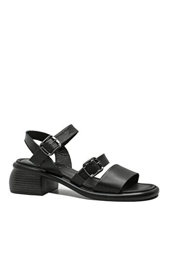 Anna Sandale Viotti negre din piele naturală, cu catarame decorative