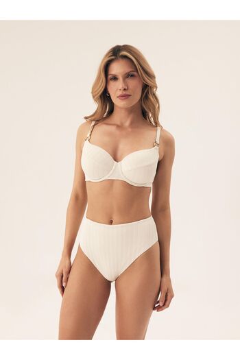 ESOTIQ High Waist Bikini Bottom Brief Ribbed with Slimming Effect | Pearl