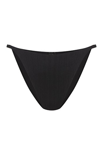 ESOTIQ Bikini Bottom Brazilian Brief with Adjustable Side Straps Low Waist High Leg Ribbed | Pearl
