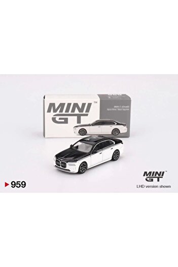 mini gt 1/64 بي إم دبليو i7 xDrive60 جبال الألب أبيض / ياقوت أسود