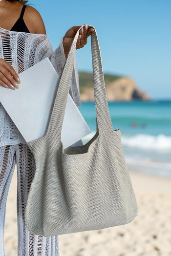 TRQOM Women's Knitted Summer Knitwear Mink Beach Bag with Arm Strap 40X36