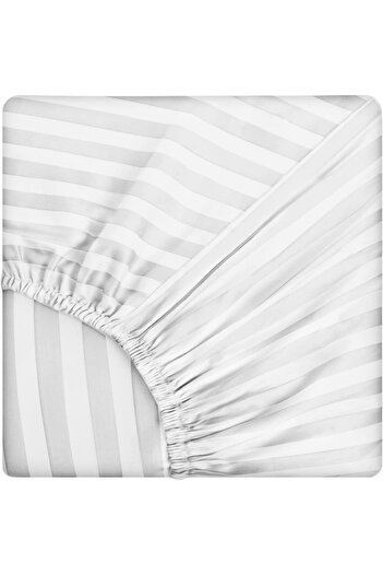Five Store Double bed linen, elastic cover, Elegance, cotton damask, 2 cm stripe, white, 4 pieces