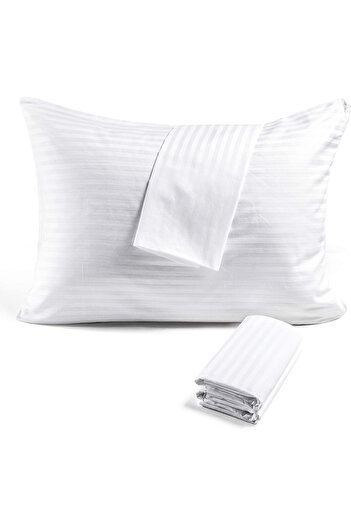 Five Store Set of 2 damask pillowcases, 1 cm stripe, density 130 g/sqm, White, 45/45cm