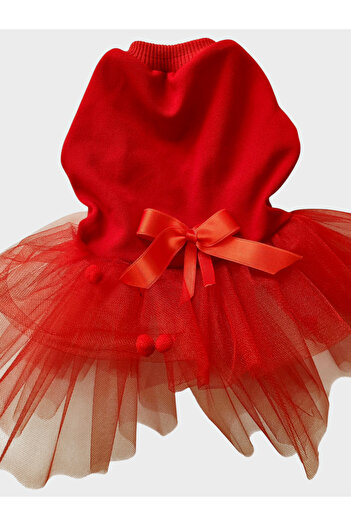 atelyu Cat Dog Clothes Red Pompon Detail Tutu Dress