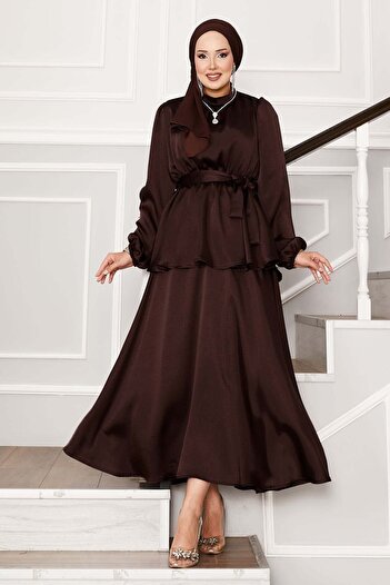 EBRUTESETTÜR Satin Skirt Suit with Gathered Waist Belt Detail