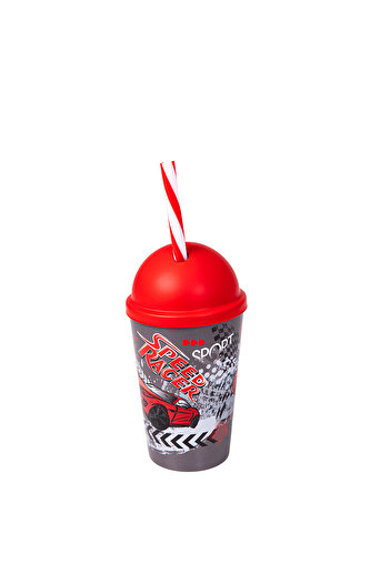 Herevin 340ml Speed Racer Printed Kids Tumbler with Straw - Multicolor PP Sipper Cup with Lid