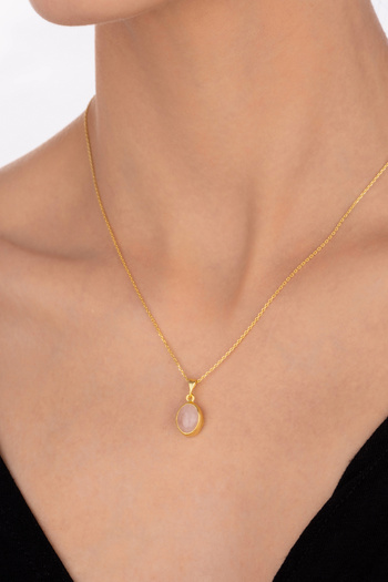 By Atölye Doğal Ay Taşı Gümüş Kolye Aytaşı Minimal Kolye