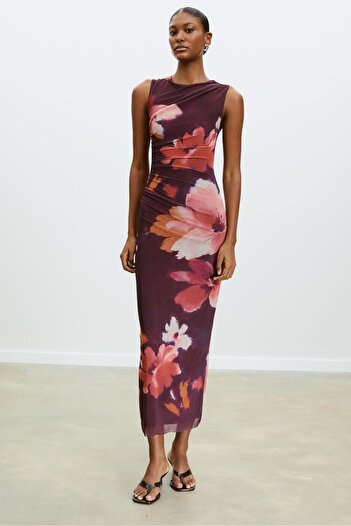 Stradivarius Printed tulle midi dress