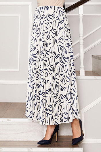 EBRUTESETTÜR Patterned Pleated Skirt with Elastic Waist