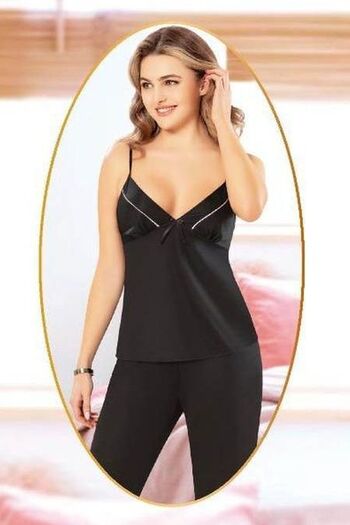 Xses 5015 Women's Black Combed Cotton Pajama Set with Dressing Gown