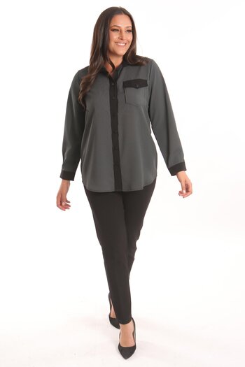 Metpoint Trend42Plus Large Size Black Striped Pocket Shirt