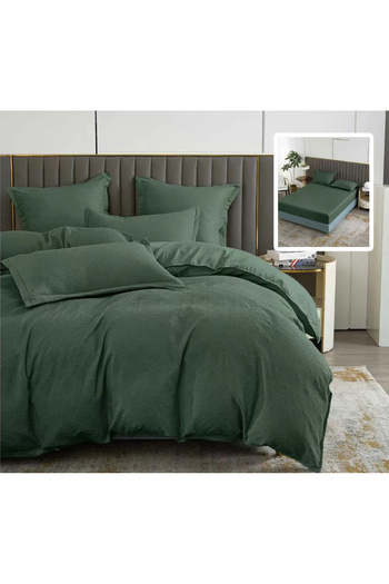 Pucioasa Natur Uni Baroque Bed Linen 6 Pieces With Cover (Green)