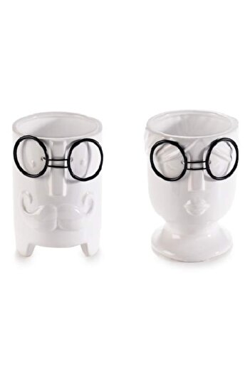 OEM Set 2 ceramic vases 'Faces with glasses'