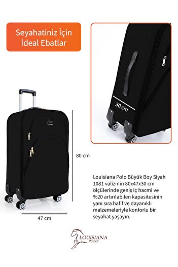 louisiana polo Büyük Boy 4 Teker Kumaş Valiz Siyah 1081